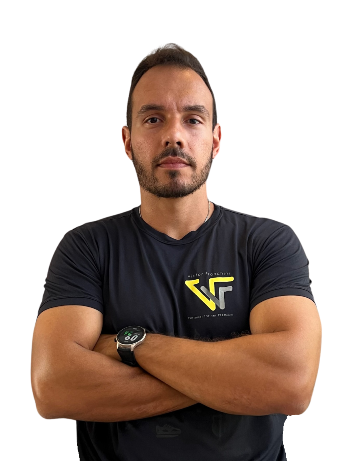 Trainer flexing arm